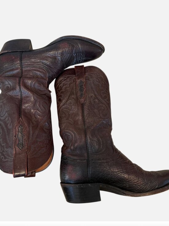 Vtg Lucchese 2000 Western Cowboy Boots T3132R4 Blk Cherry Ostrich Leather 8.5E main image 4